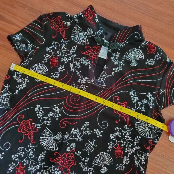 Sparkle black sliver red Cheongsam strettch top large - Picture 11 of 12